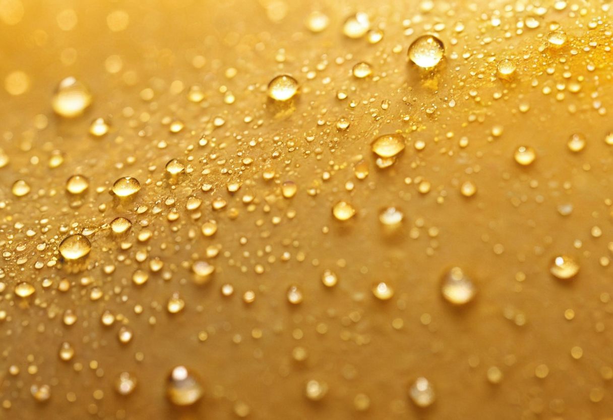Gotas doradas sobre una superficie luminosa